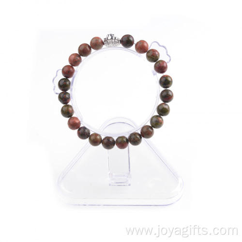 Unakite 8MM Bead Lion Head Gemstone Bracelet